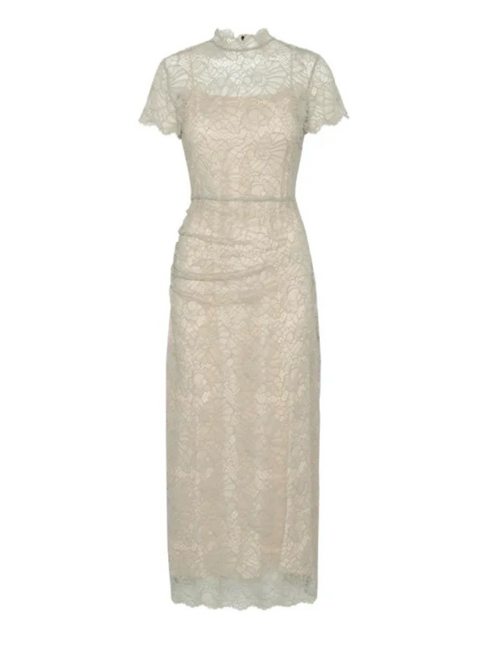 Elegant Lace Maxi Dress with High Neck in Ivory